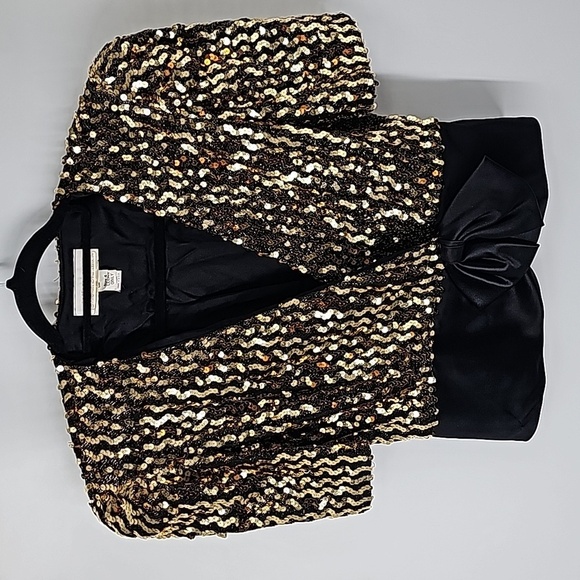 Barbara Chodos for Michael Marcella Gold Sequined+Black Taffeta Evening Jacket - Picture 1 of 17